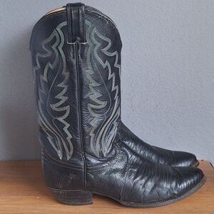 Justin Exotic Lizard Cowboy Boots Men’s Size 11.5 D Black Western Pull-On 8313